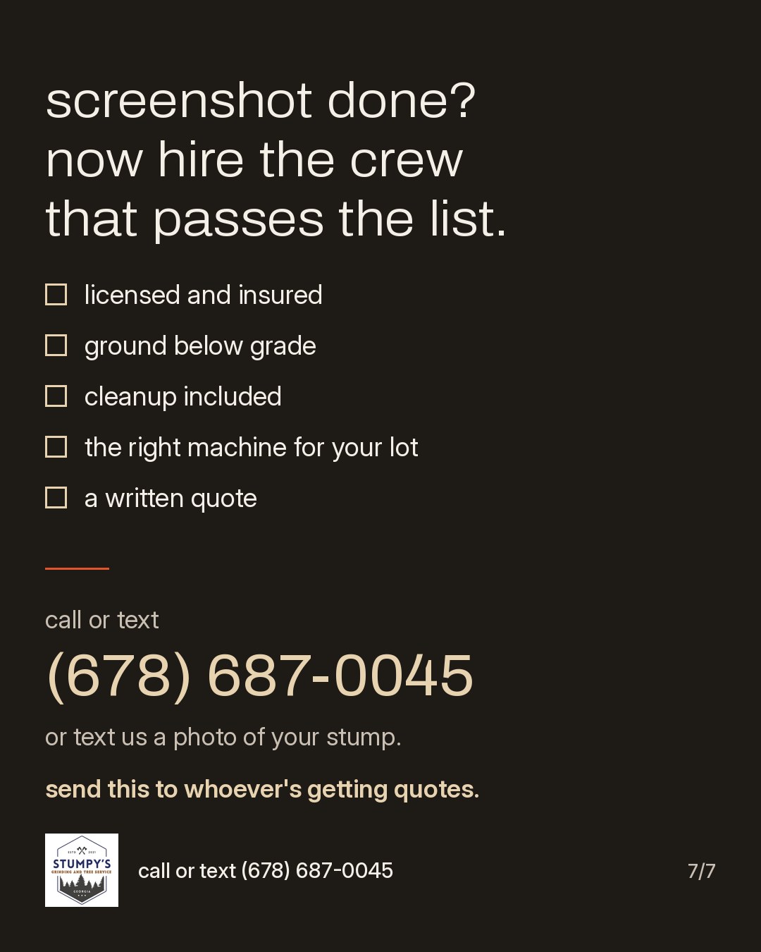 Stumpy's carousel closing slide: hire the crew that passes the list