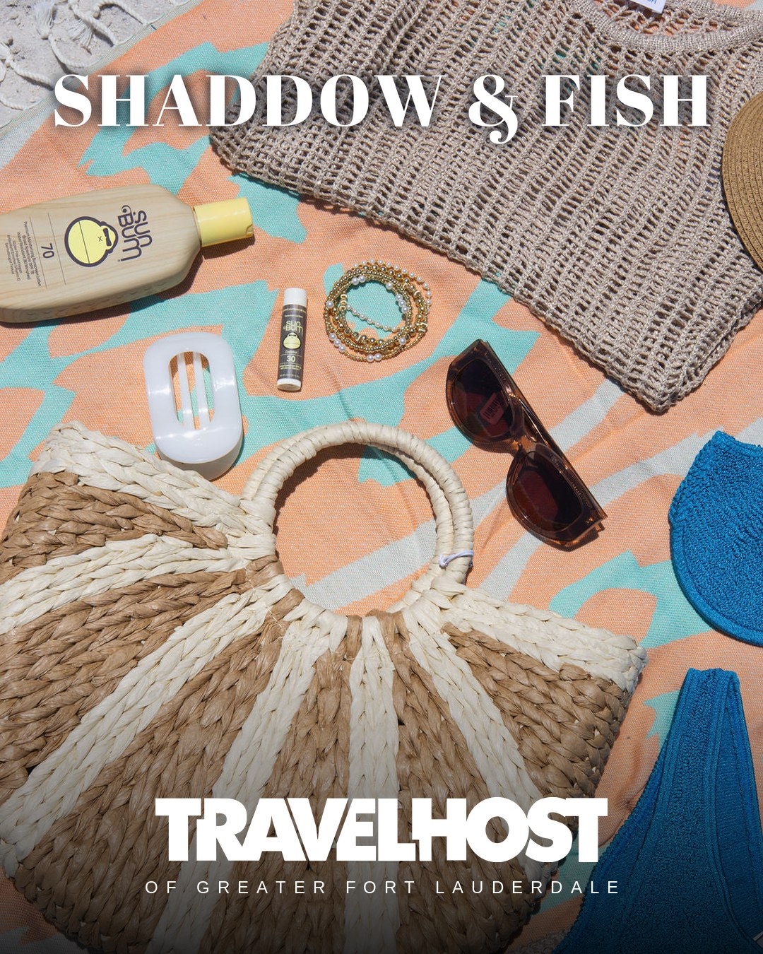 TravelHost feature post: Shaddow & Fish, beach accessories flat lay